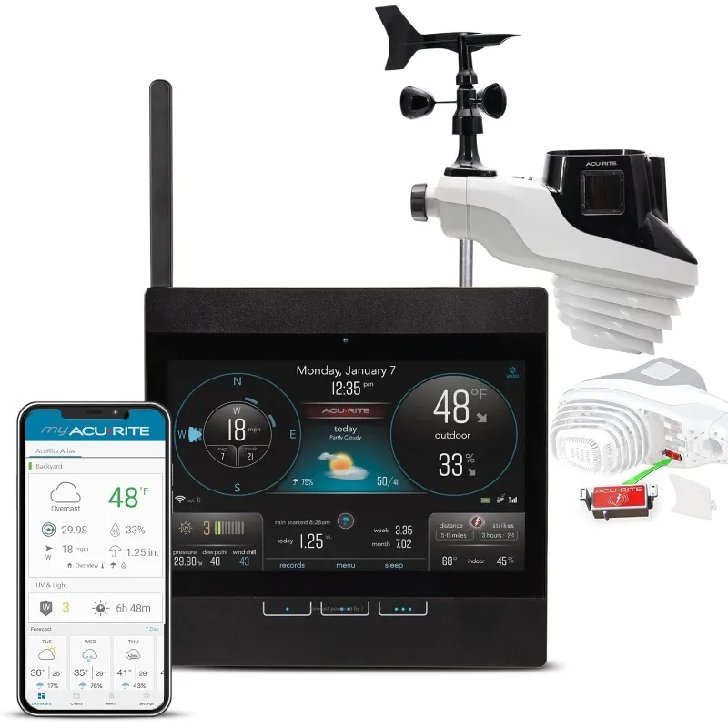 

Black AcuRite Professional Home Weather Station with WiFi Display, Detection, Temperature, Humidity, Rain Gauge