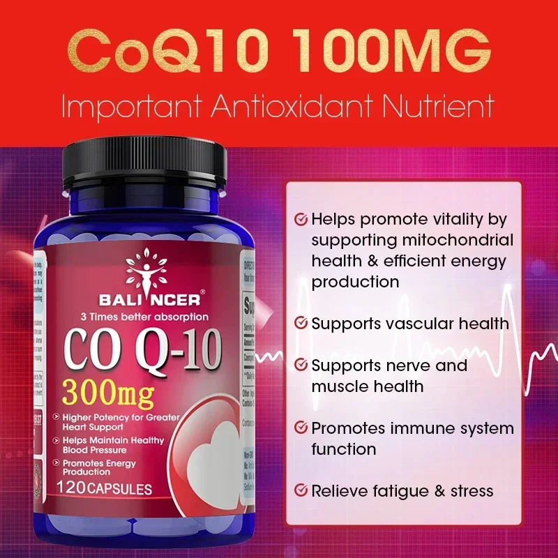 300 Mg Organic Ultra High Absorption COQ10 Coenzyme Q10 Vascular and Heart Health Blood Pressure Energy Suitable for Adults