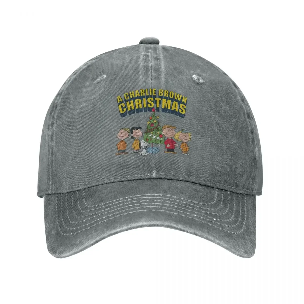 thumbnail image 1 of Gorra de béisbol para hombre con diseño especial de Navidad de Peanuts, Charlie Brown y Snoopy, de mezclilla desgastada, gorra de béisbol suave sin estructura, 1 of 5