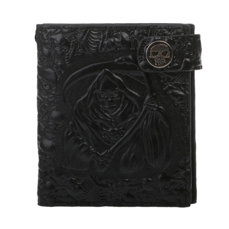 Vintage Skull Leather Wallet With Anti Theft Chain Men Bifold  Credit Card Ho E74B