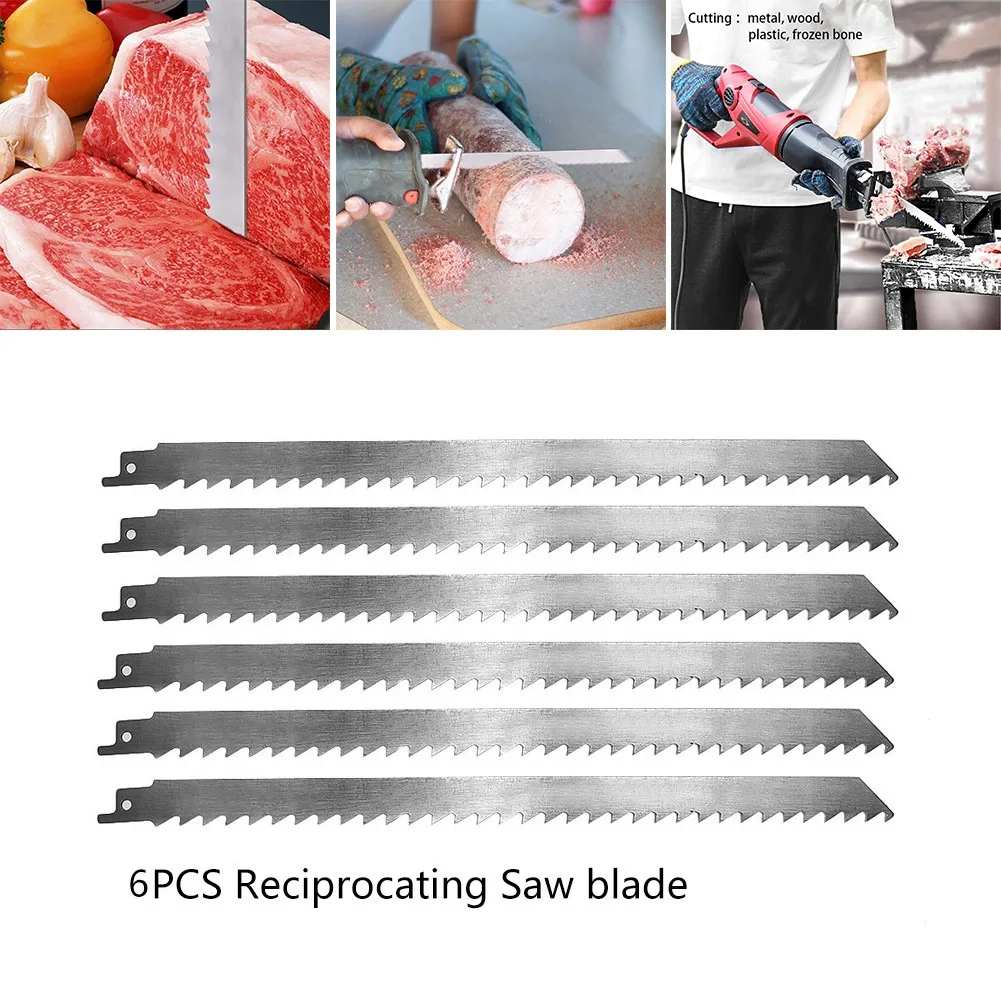 6pcs 300mm Three Chromium Thirteen Reciprocating Saw Blade Cutting Tools For Meat Ice Wood Metal Stainless Steel Meat