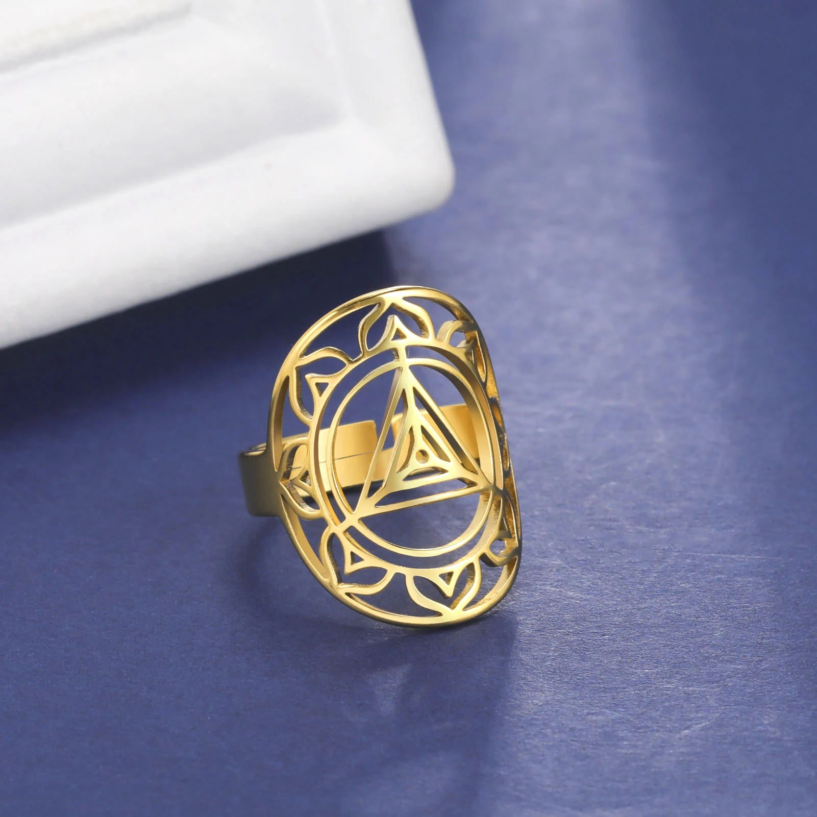 

Kkjoy Stainless Steel Gold Color Elegant Lotus Flower Ring for Women Adjustable Finger Rings Valentine's Day Jewelry Party Gift