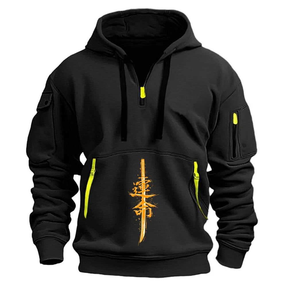Men Half Zipper Hoodie Sweatshirt Casual Pullover