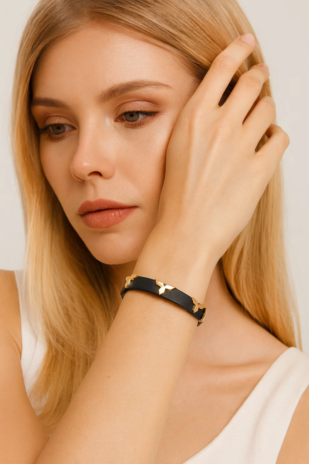 Fashion Leather Bracelet for Women Men with Gold Tone Butterfly Studs Adjustable Wristband 6 Colors Available Trendy Gift