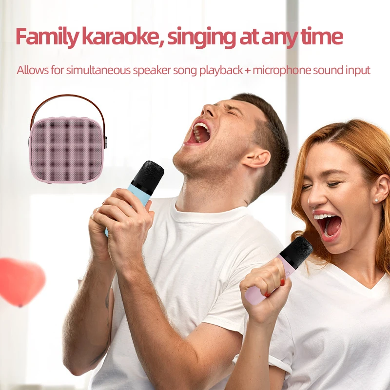 Basix Karaoke Machine Portable Bluetooth 5.0 Speaker System with 1-2 Wireless Microphones Home Family Singing Children's Gifts