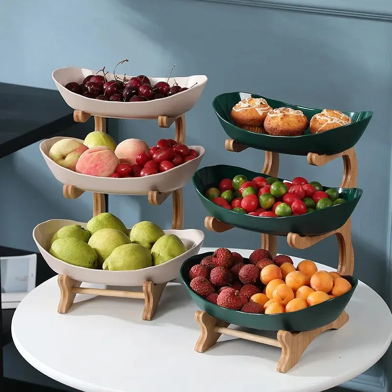 Table Plates Dinnerware Kitchen Fruit Bowl with Floors Partitioned Candy Cake Trays Wooden Tableware Dishes