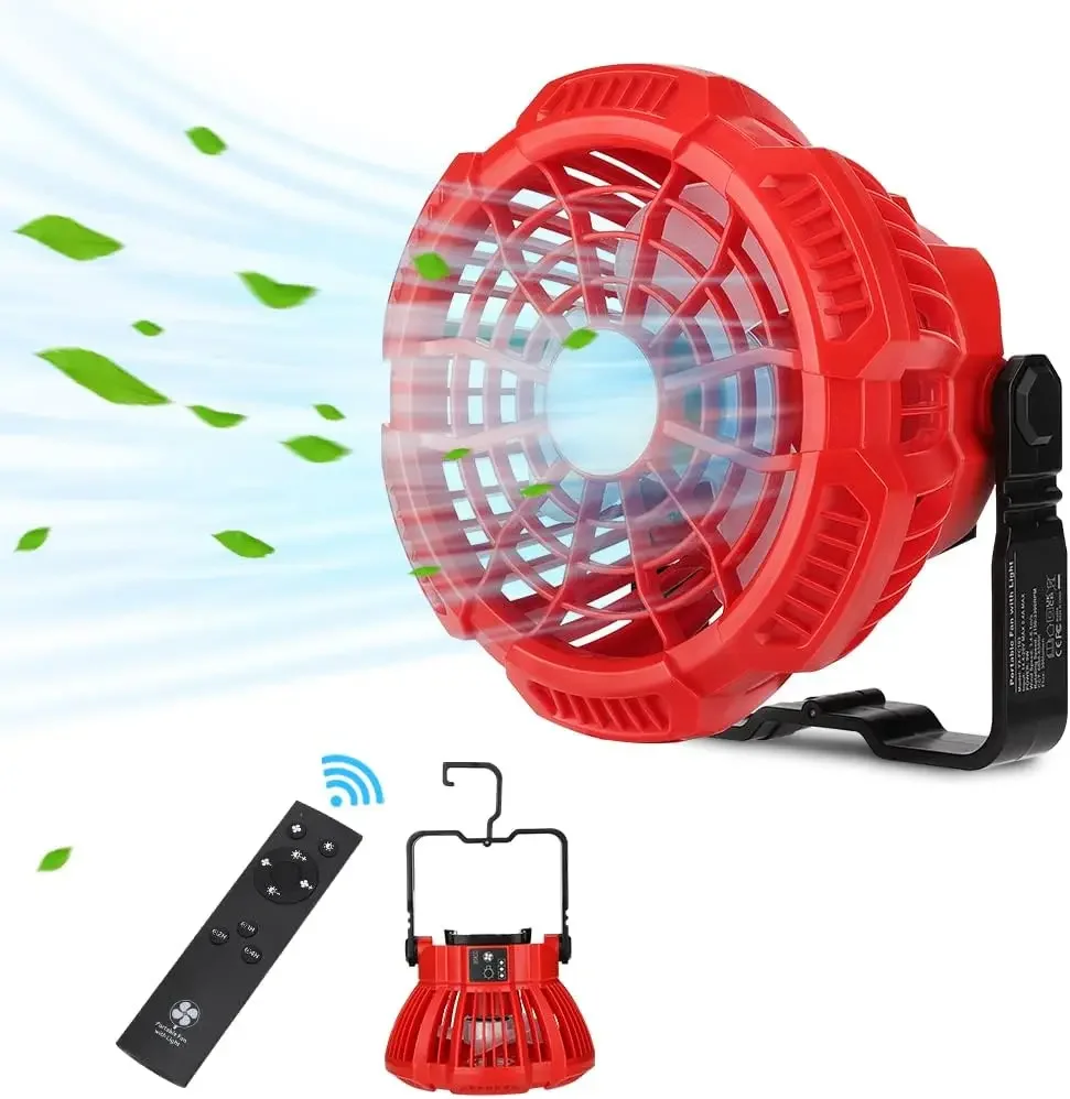 Portable Camping Fan for Milwaukee 18V Lithium-ion Battery Handheld Fan with 9W LED Light & Hook 180°Head Rotation Outdoor tuya smart 3mp 3 5w solar 7800mah battery wireless ptz outdoor waterproof surveillance wifi ip security cctv color light camera