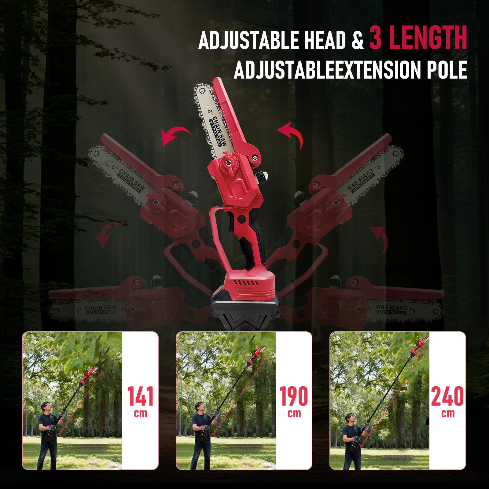 Elektrisches Gartenset mit Astschere und Kettensäge Kabellos Verstellbare Teleskop-Astsäge Akku-Betrieb – Detail 6