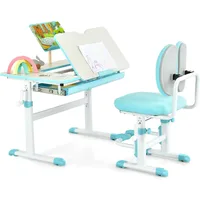 Kids Desk and Chair Set, Height-Adjustable Student Study Desk with Tiltable Desktop, Book Stand, Ergonomic Chair with Footrest 1