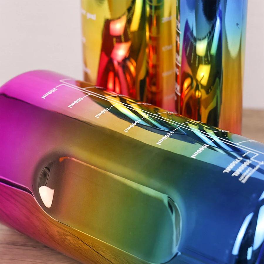 Set of 3 Leak-Proof Electroplated Gradient Water Bottles with Straws and Time Markers - Ideal