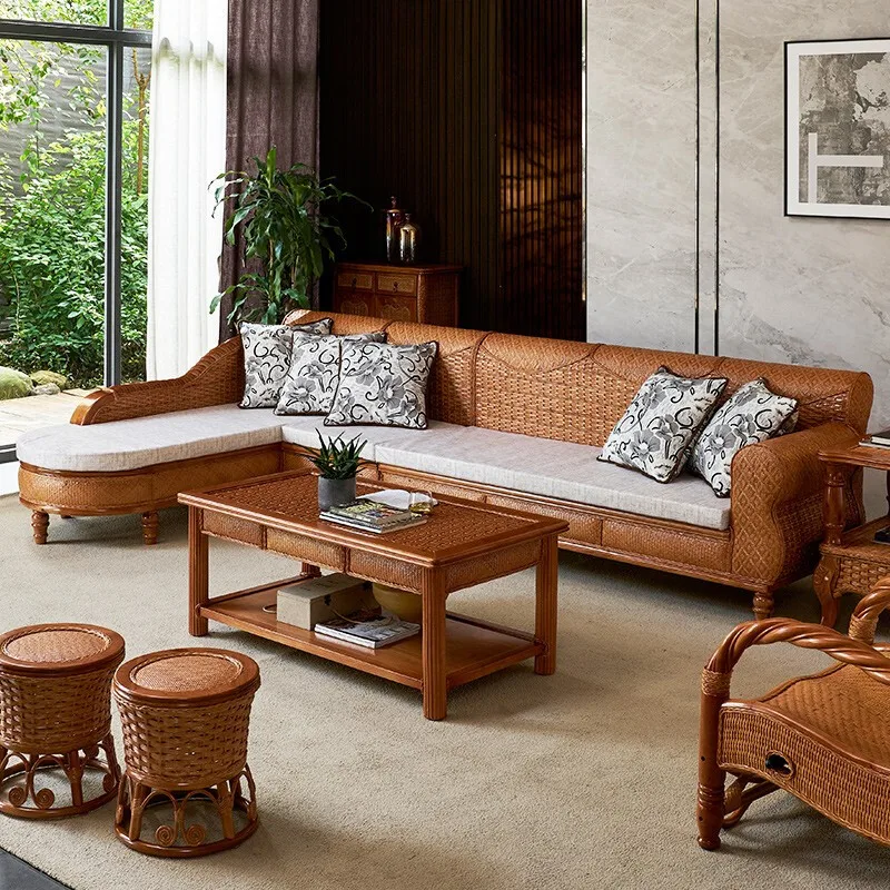 

Rattan sofa living room combination rattan chair sofa five-piece set rattan bamboo sofa solid wood sofa rattan furniture