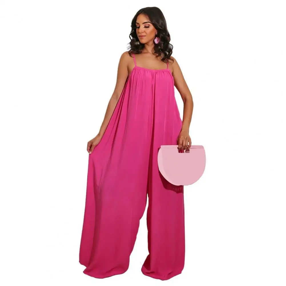 

Relaxed Fit Jumpsuit Romper Stylish Women's Backless Sleeveless Jumpsuit Wide Leg Pleated Design Fit for Vacation