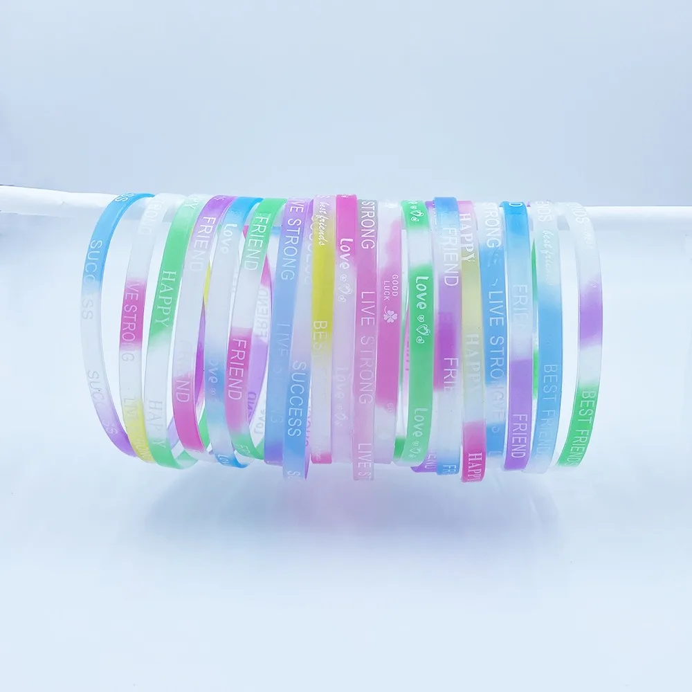 Letter Sports Silicone Bracelet Luminous Elastic Wrist Strap Candy Color Motivational Fashion Accessory Child Teens 10pcs 5mm