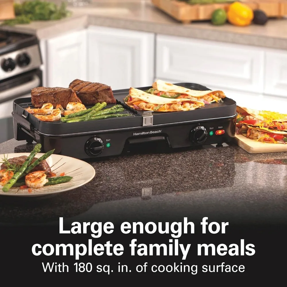 3-in-1 Electric Indoor Grill + Griddle,8-Serving,Reversible Nonstick Plates,2 Cooking Zones with Adjustable Temperature 5