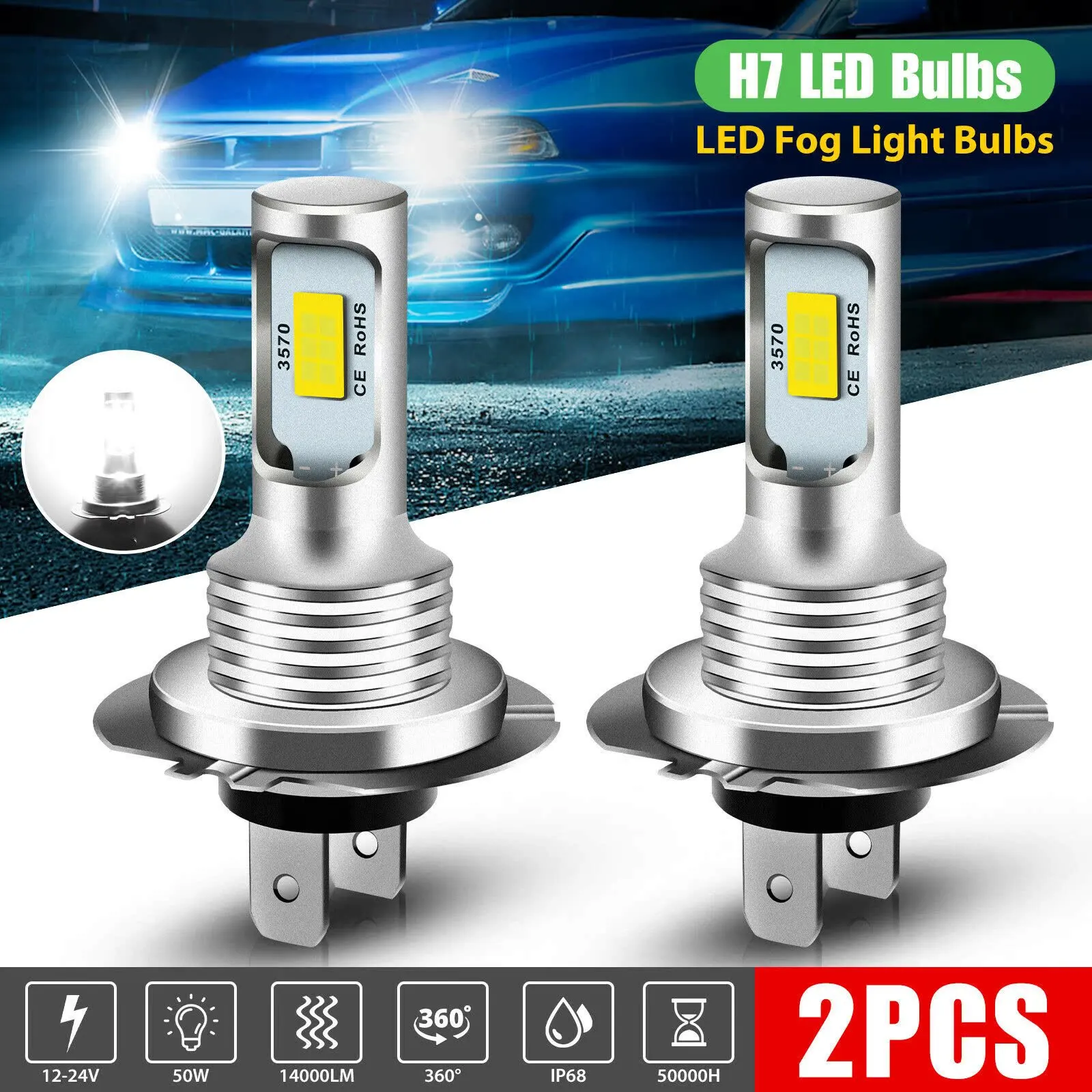 Led Light 2Pcs H7 H4 Led Car Fog Light Bulbs H1 H8 H9 H11 9005 9006 Super Bright CSP LED Headlight DRL Lamp Kit High Low Beam 6000K 12V