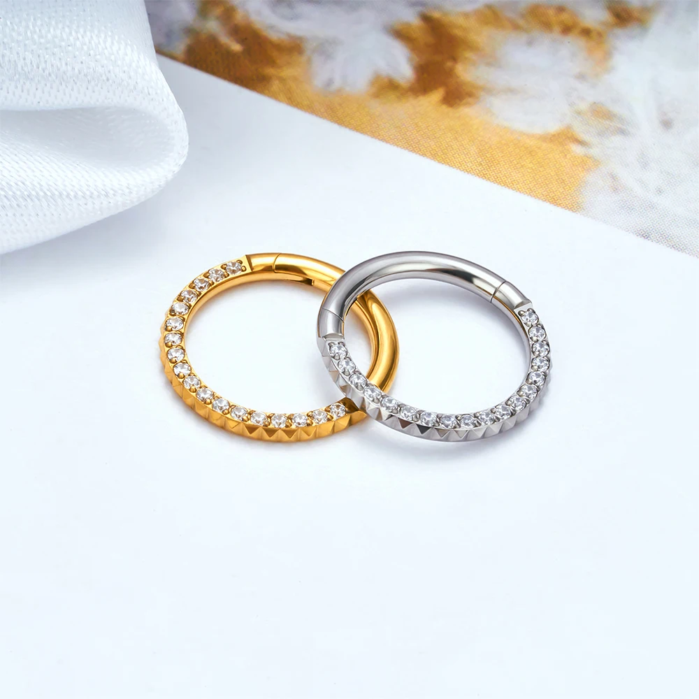 G23 Titanium 16G Hinged Segment Nose Ring CZ Septum Clicker Daith Earrings Hoop Ear Cartilage Tragus Helix Piercing Jewelry nose rings piercing jewelry body piercing earrings ear piercing jewelry hoop earrings body piercing jewelry body jewelry
