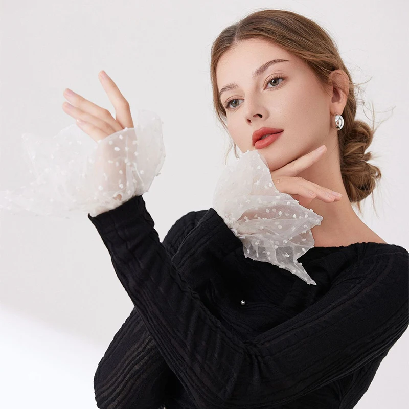 Mesh Pleated Fake Sleeve Cover White Detachable Lace Cuffs Wedding Bridal  Dress Winter Sweater Cuff Role-playing Accessories - AliExpress 200000297