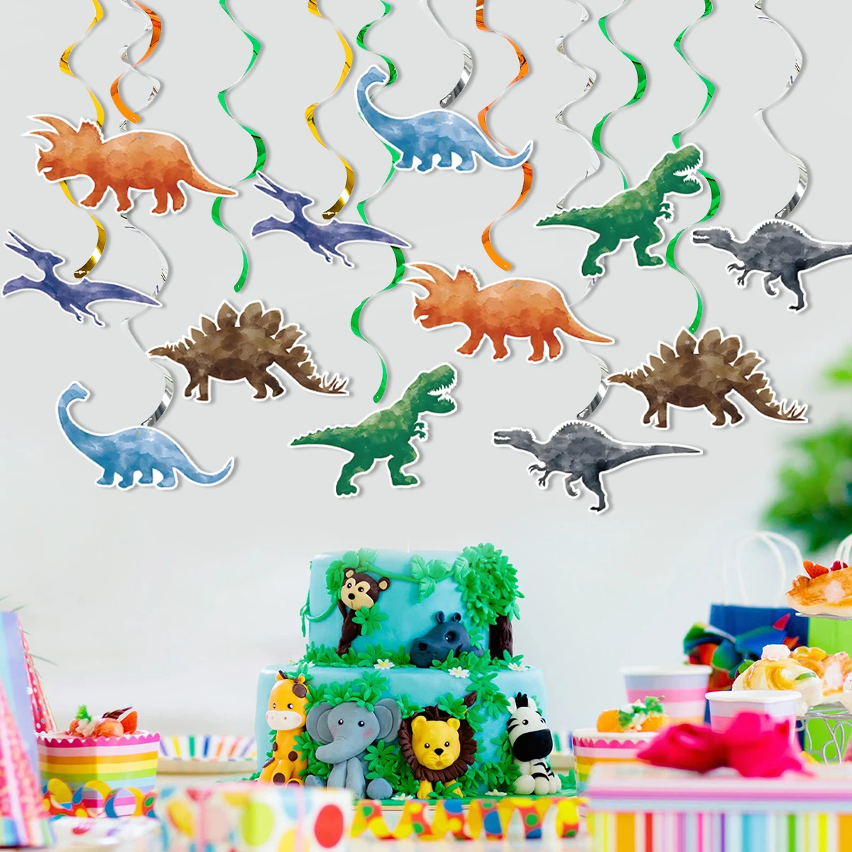 Dinosaur Hanging Swirl Birthday Party Decoration Kids Boy Dino Theme Birthday Party Supplies Favors Baby Shower Decor