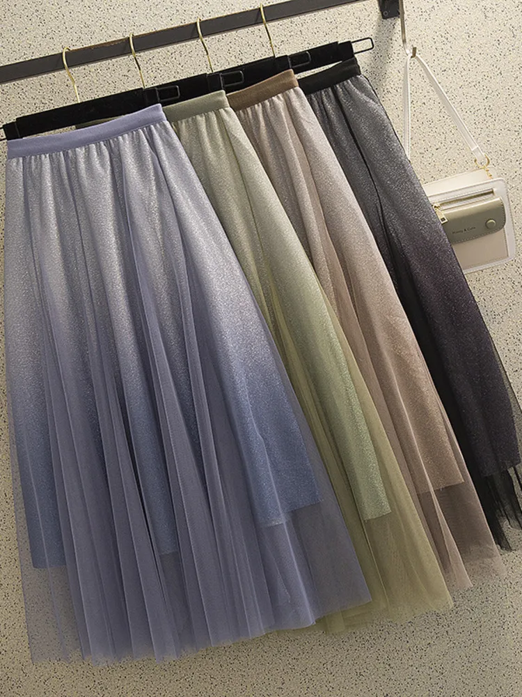 

Elegant Skirt Elastic High Waist Solid Color Work Vintage Casual A-line All-match Street Skirt Summer Clothes New 2023