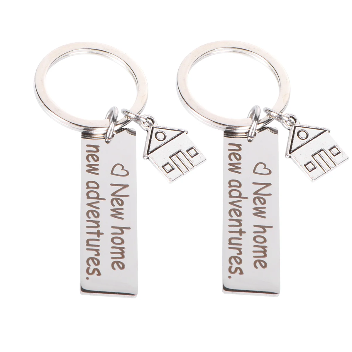 

2Pcs Stainless Steel Keychains Delicate Unique Key Rings Bag Hanging Ornaments New Home Housewarming Gifts