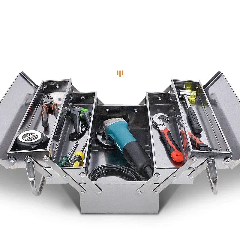 Stainless Steel Tool Box Household Tools Storage Box Car Storage Auto Repair Folding Box Portable Carrying Case 42x20.5x21cm 3