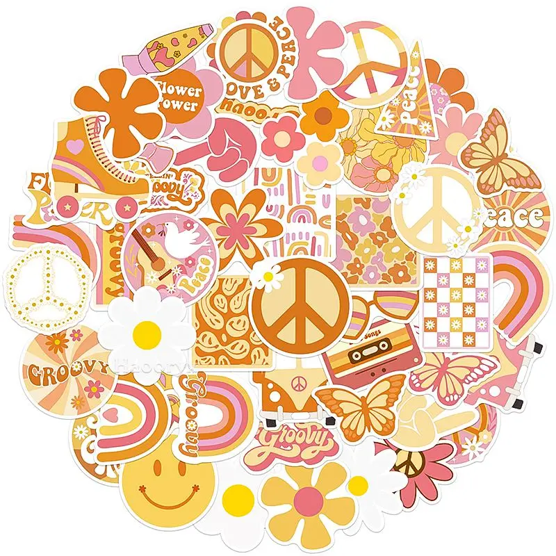 12 Pieces Car Flowers Stickers 60's Hippie Theme Party Stickers  Multicolored Daisy Stickers Vinyl Retro Flowers Decals Colorful Hippie  Decals Flower