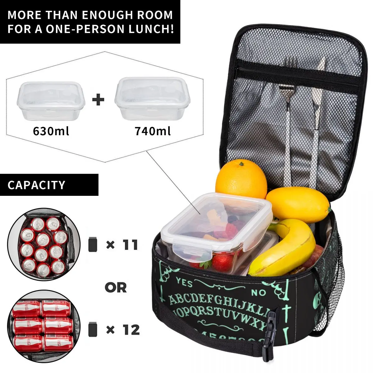 Spirit Ouija Board Witchcraft Thermal Insulated Lunch Bag Halloween Occult Portable Lunch Container for School Storage Food Box
