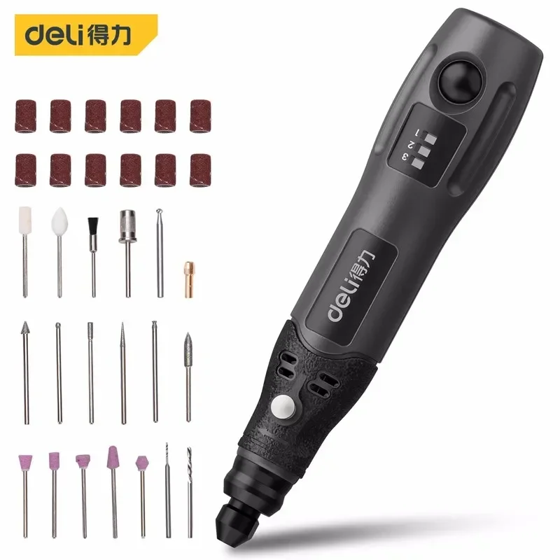 Deli Mini electric grinding Electric Drill Carving Pen Variable Speed Drill Rotary Tools Kit Engraver Pen for Grinding Polishing 6
