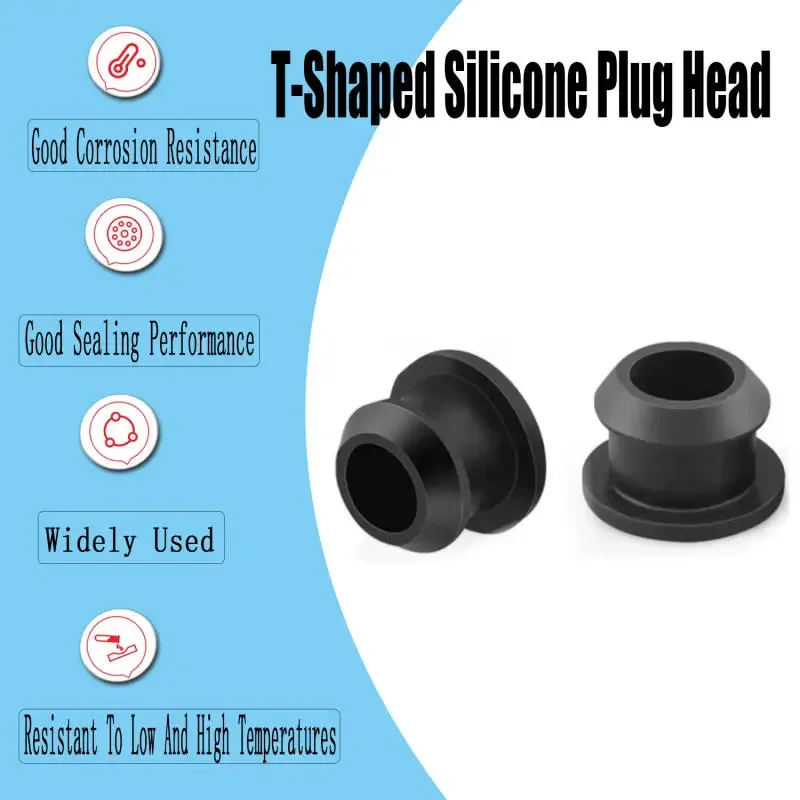 5~20Pcs Black Conical Snap-on Silicone Rubber T Type Plug 2.5-15mm Blanking End Caps Tube Inserts Bung Proof High Temperature