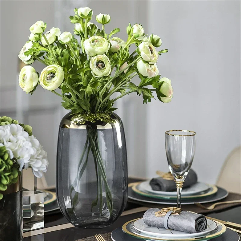 Luxury Gold Side Glass Hydroponic Vase Home Living Room Table Modern Decoration Flower Arrangement Wedding Ornament 4