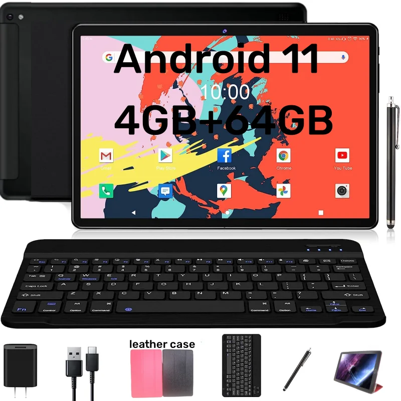 플립 가죽 케이스, 옥타코어 G2 와이파이 태블릿 PC 보호 필름, 듀얼 카메라, 4GBRAM 64GBROM, 10.1 인치, 안드로이드 11 선물