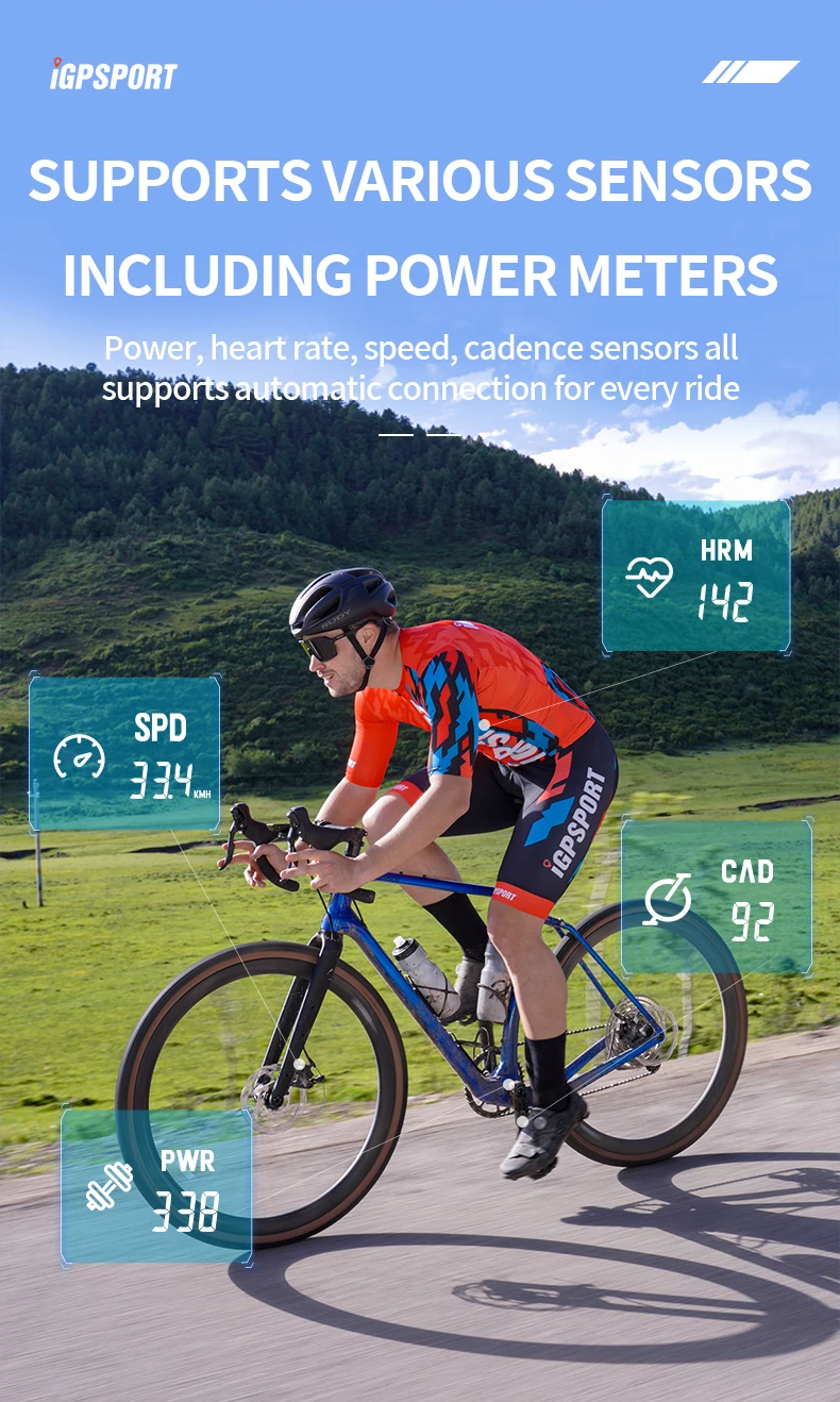 BCS100S Bike Computer BLE ANT+ 2.6 Inch IPX7 Type-C 40H Battery Life Auto Backli