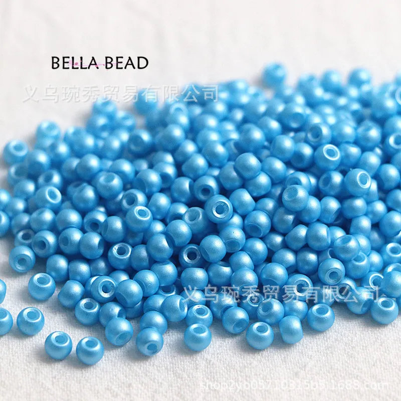 300Pcs Frosted Glass Beads - 6/8/10mm Light Steel Blue Round Beads With Gold Powder For Jewelry Making