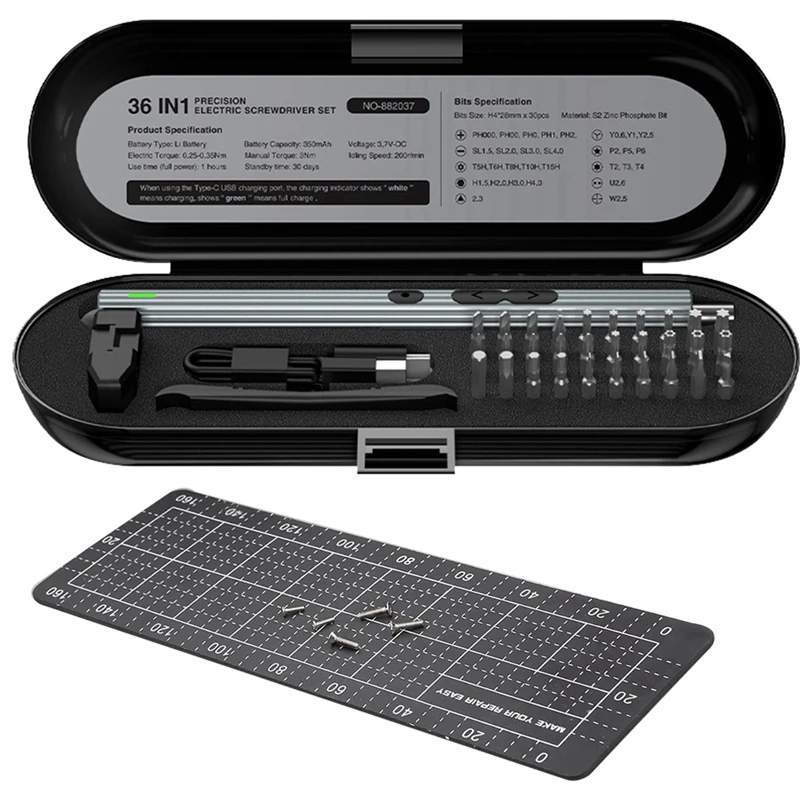 

36-In-1 Mini Electric Screwdriver Kit Black Metal For PC RC Laptop Phone Computer Electronics