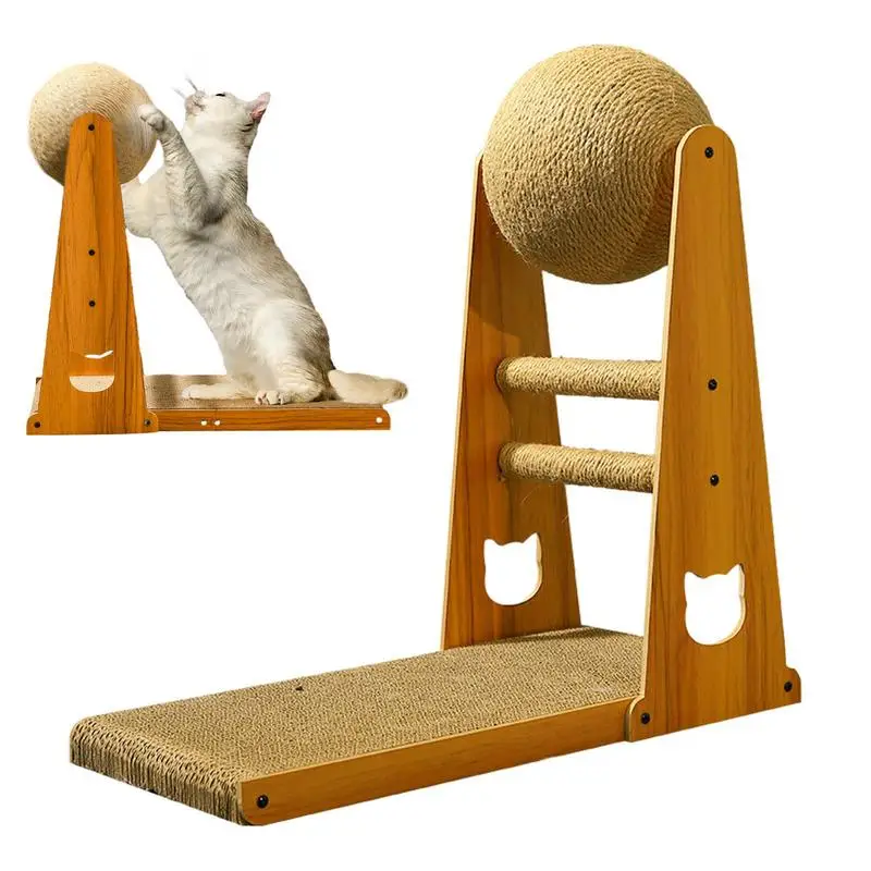 L Shaped Cat Scratcher Vertical Cat Scratching Post With Ball Scratch-Proof Sisal Cat Scratcher Toy Durable Detachable Cat Bed