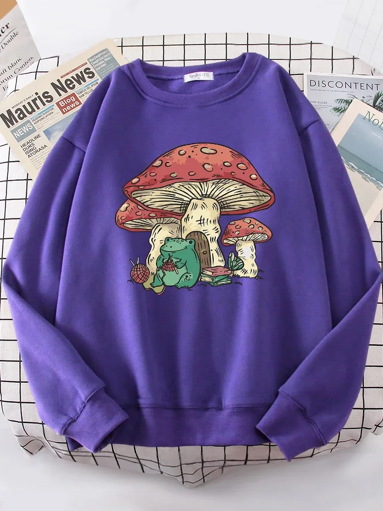 

Cute Featuring A Mushroom House And A Frog Sweatshirt Woman Casual Oversize Hoody Warm All-match Hoodie simple S-XXL Tops Female