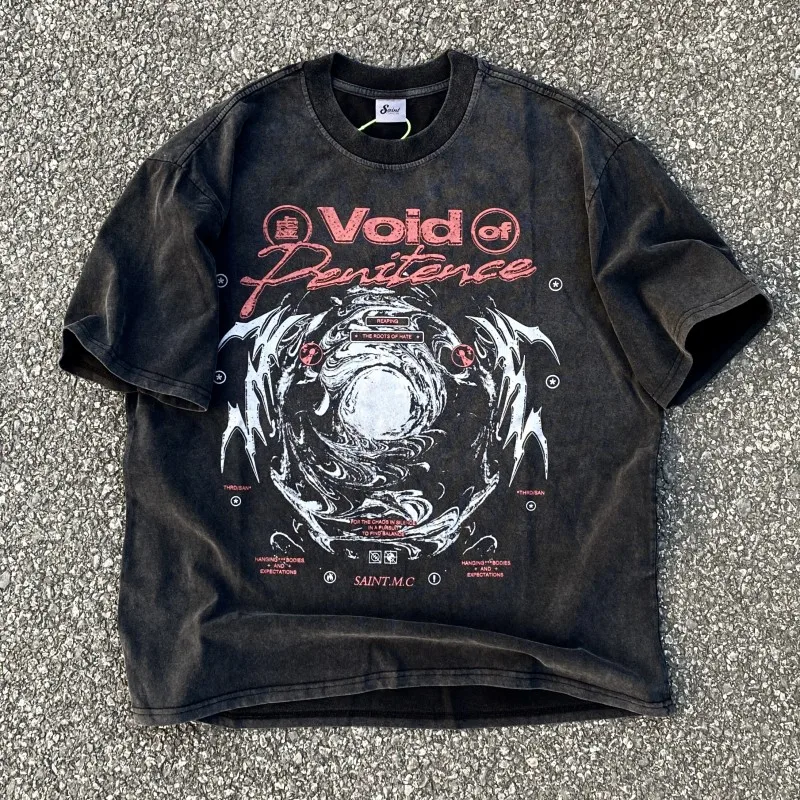 

SAINT MICHAEL Streetwear Best Quality High Street Casual Printed 100%Cotton Vintage Clothing Tees Tops T Shirt For Men
