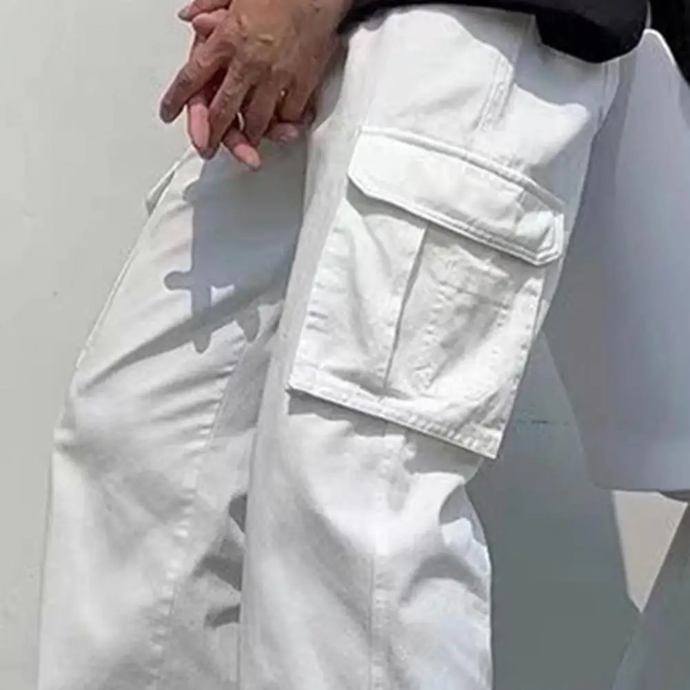 Description Picture 4 of itemTrendy Cargo Pants Vintage Straight Wide Leg Solid Color Casual Trousers Multi Pockets Lightweight Casual Pants Streetwear