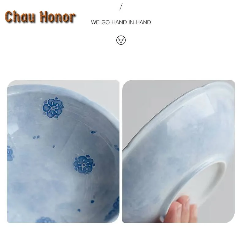 Pure Hand-painted Fog Blue Cherry Blossom Ceramic Pot Bearing Table Holder Household Tea Tray Kung Fu Tea Set Fruit Snack Plate
