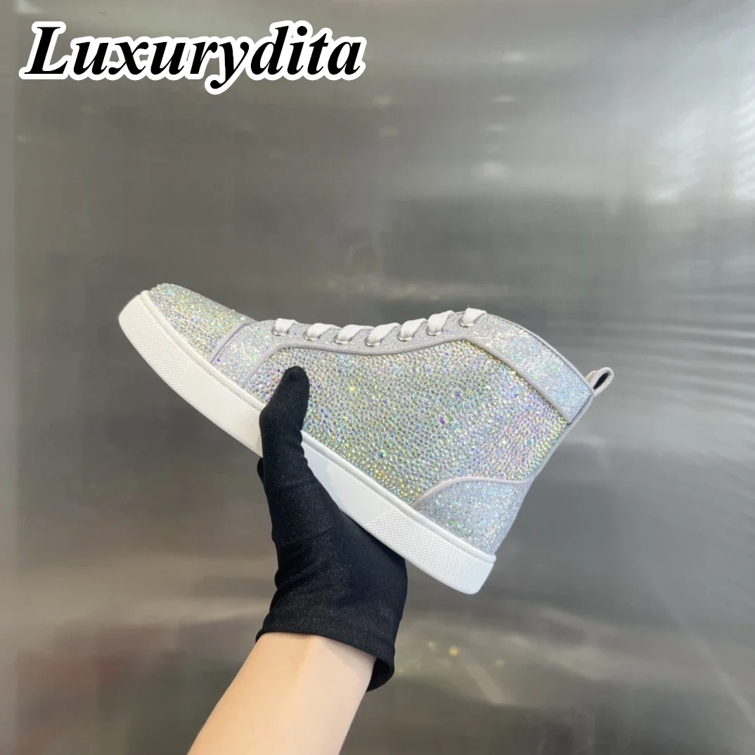 LUXURYDITA Designer Men Casual Sneakers Real Leather Rivet Luxury Womens Tennis Shoes 35-47 Fashion Unisex loafers HJ1210
