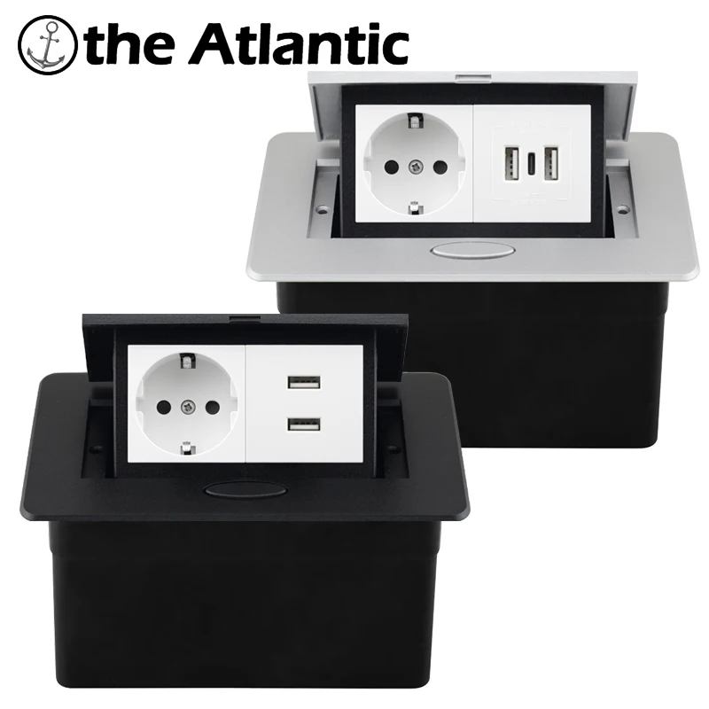 Desktop Power Socket with Dual USB and Type-C Interface, 220V Pop-Up Hidden EU Socket