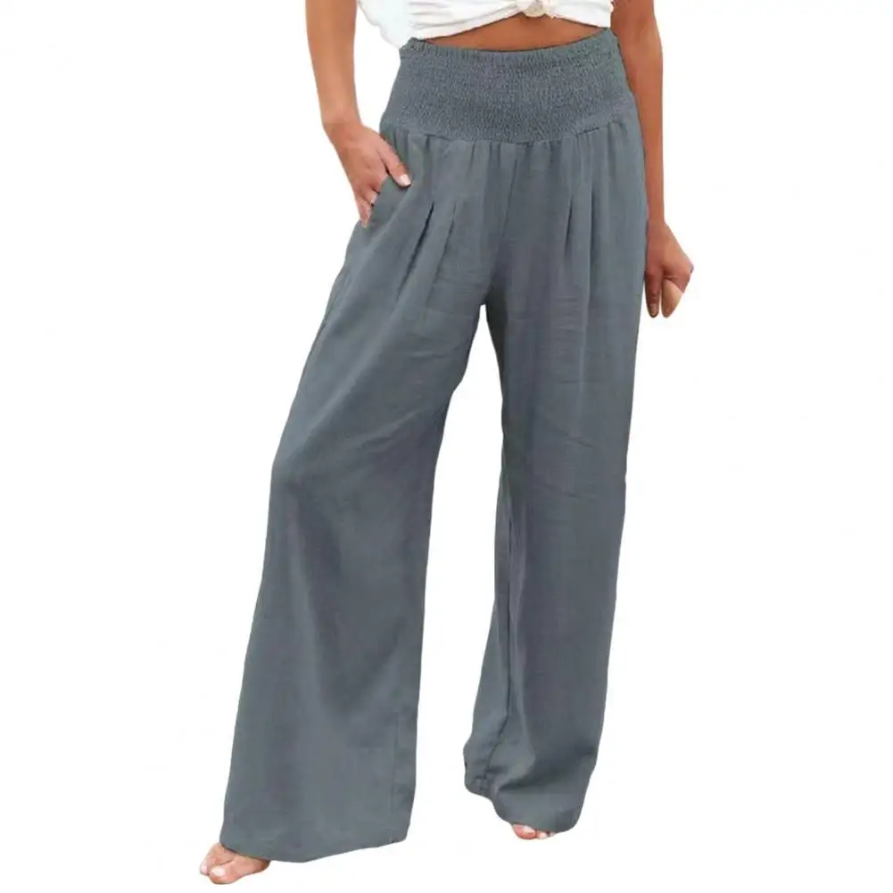 

Spring Women Wide Leg Pants High Waist Stretchy Waist Pants Straight Trousers Clothes