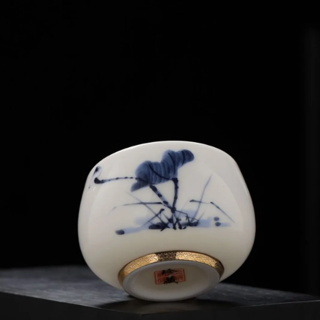 White Jade Single Cup White Porcelain Gold Painting Master Cup Household Personal Tea Commercial Gifts