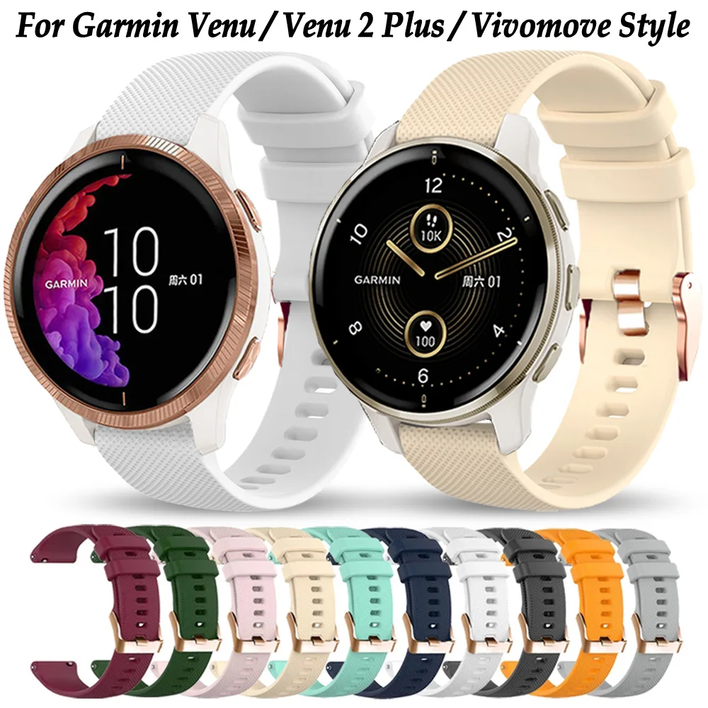 

20mm Smart Watch Strap For Garmin Venu/2 Plus/Sq/Music/Vivomove Style Silicone Band Vivoactive 3 5 Watchband Bracelet Wristband