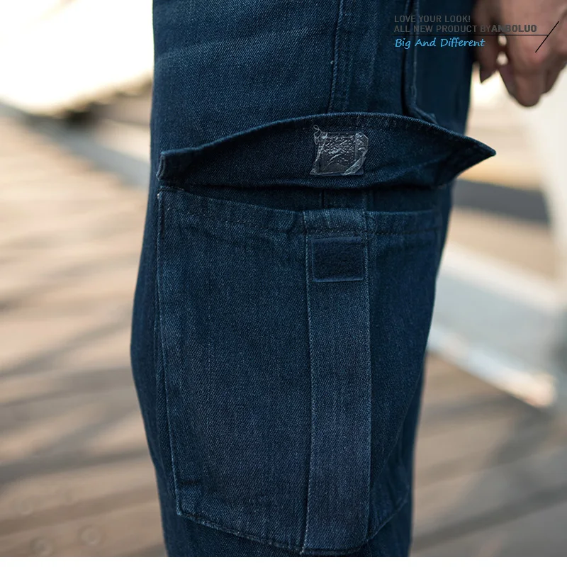 Plus Size Men's Denim Shorts Hip-Hop Wide-leg Jeans Multi-Pocket Cropped Denim Pants Cargo Jeans