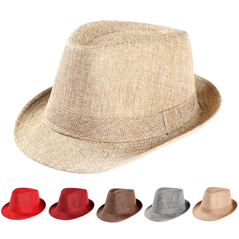 Breathable Linen Jazz Hat Men Women Summer Chapeau 1920s Classic Panama Hats Performance Party Costume Fashion Cowboy Caps Retro 4