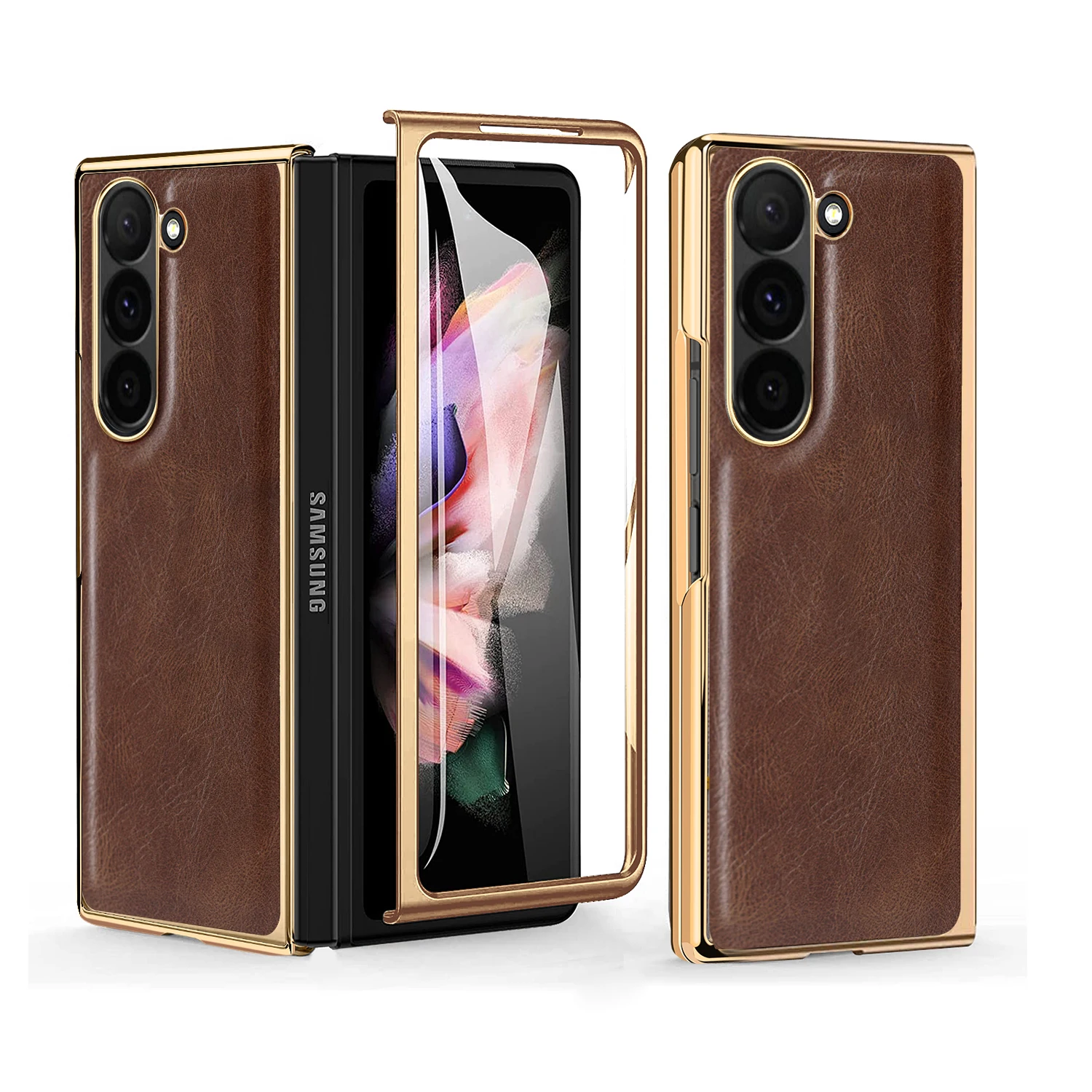 VIETAO Crazy Horse PU Leather Mobile Phone Case with Tempered Glass