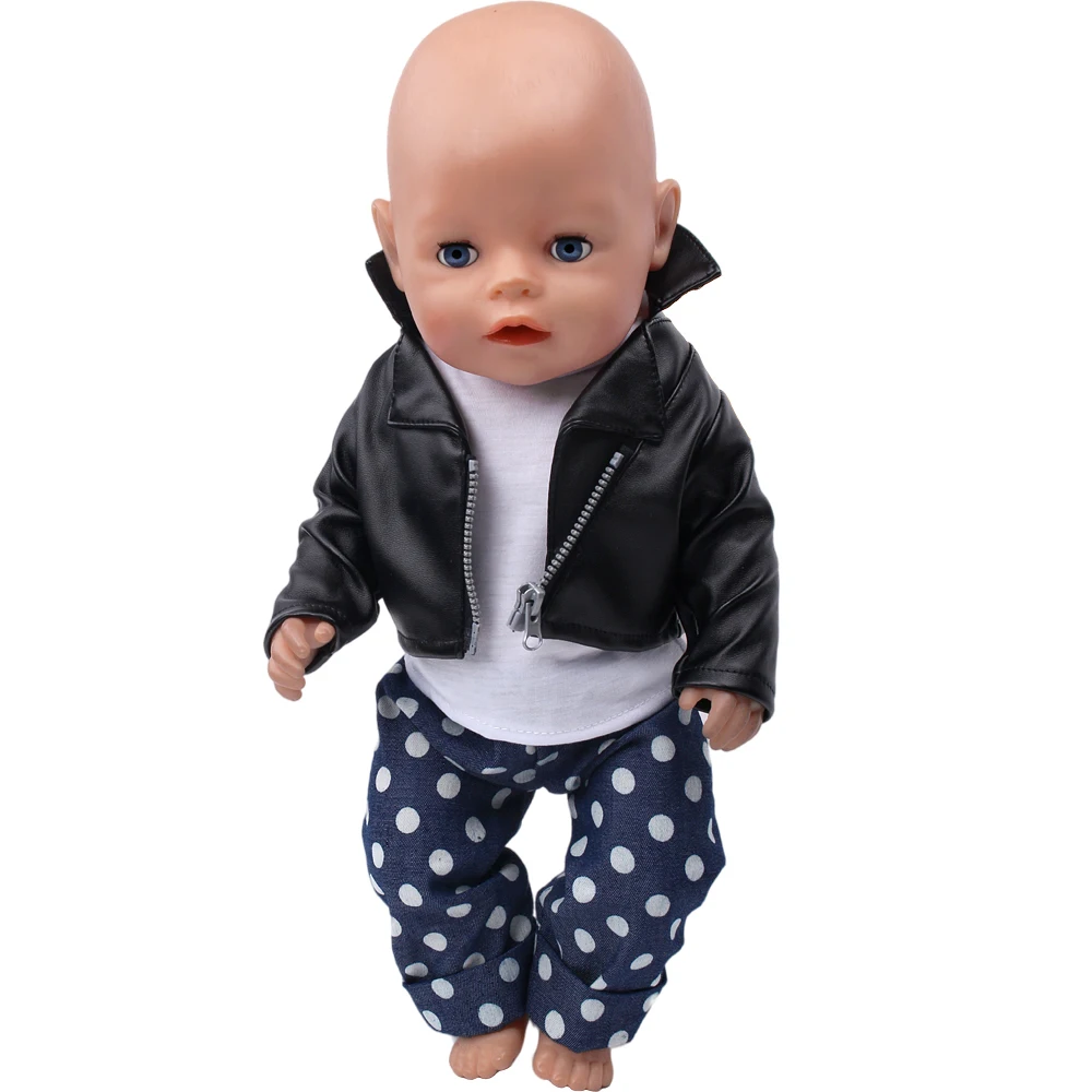 

3 Set of Doll Clothes Coat Top Shirt and Pants Baby Doll Costume Black Vest for 18 Inch American Doll and 43cm Reborn Baby Gift