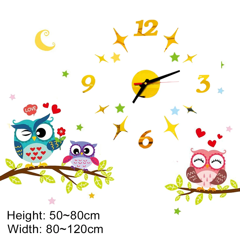 2022 Children'S Room 3D Diy Wall Clock Modern Home Decoration Owl  Art Sticker Decal Acrylic Quartz Watch Living Wall Clocks 