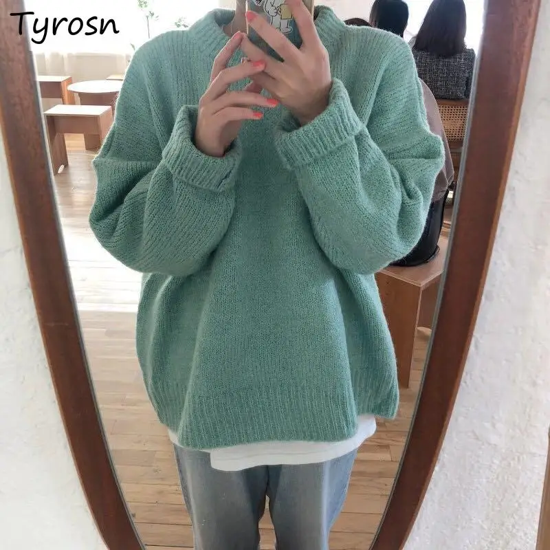 

Pullovers Women Baggy Sweet Casual Preppy Style O-neck Tender Gentle Warm Girls Ulzzang Simple Autumn Young Sweater All-match